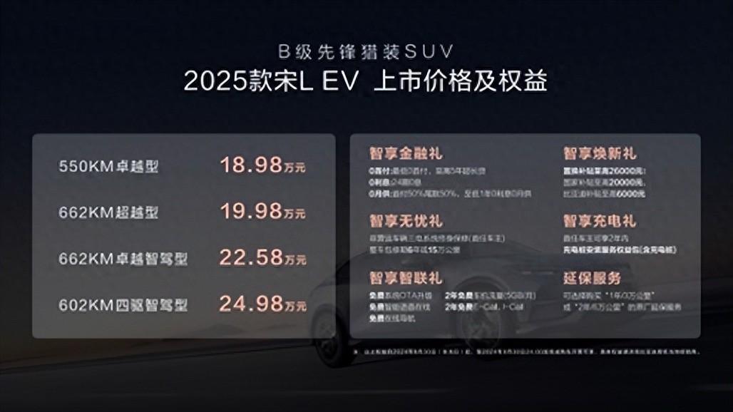 18.98万元起！比亚迪宋L EV 2025款正式上市