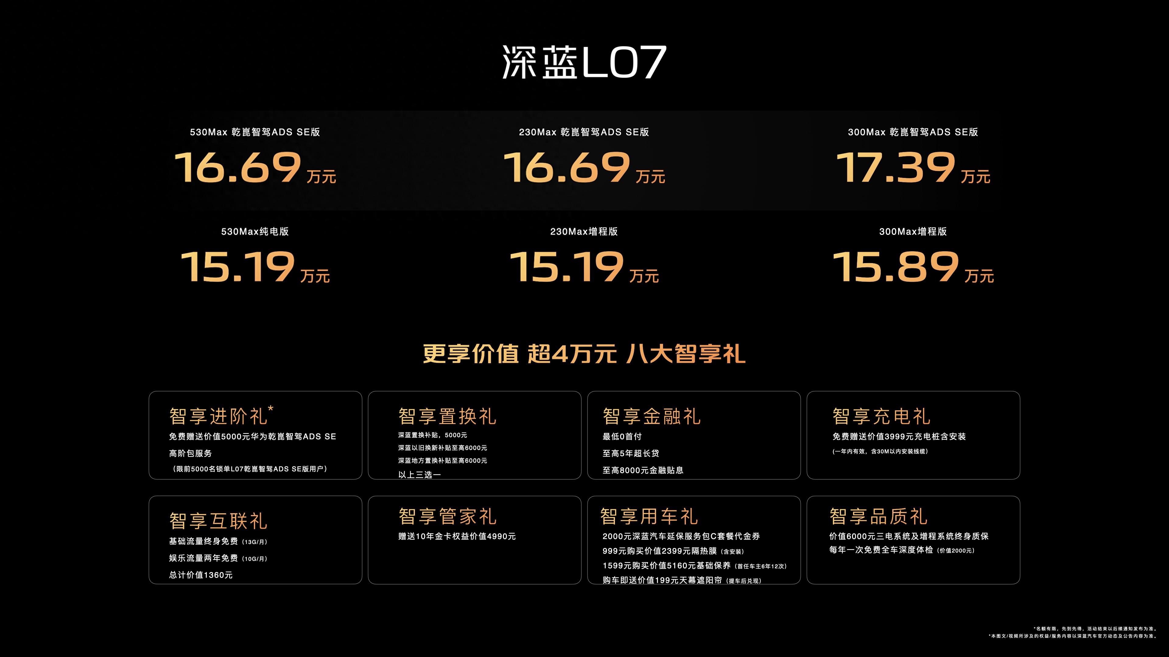 售价15.19万元起！深蓝 L07正式上市