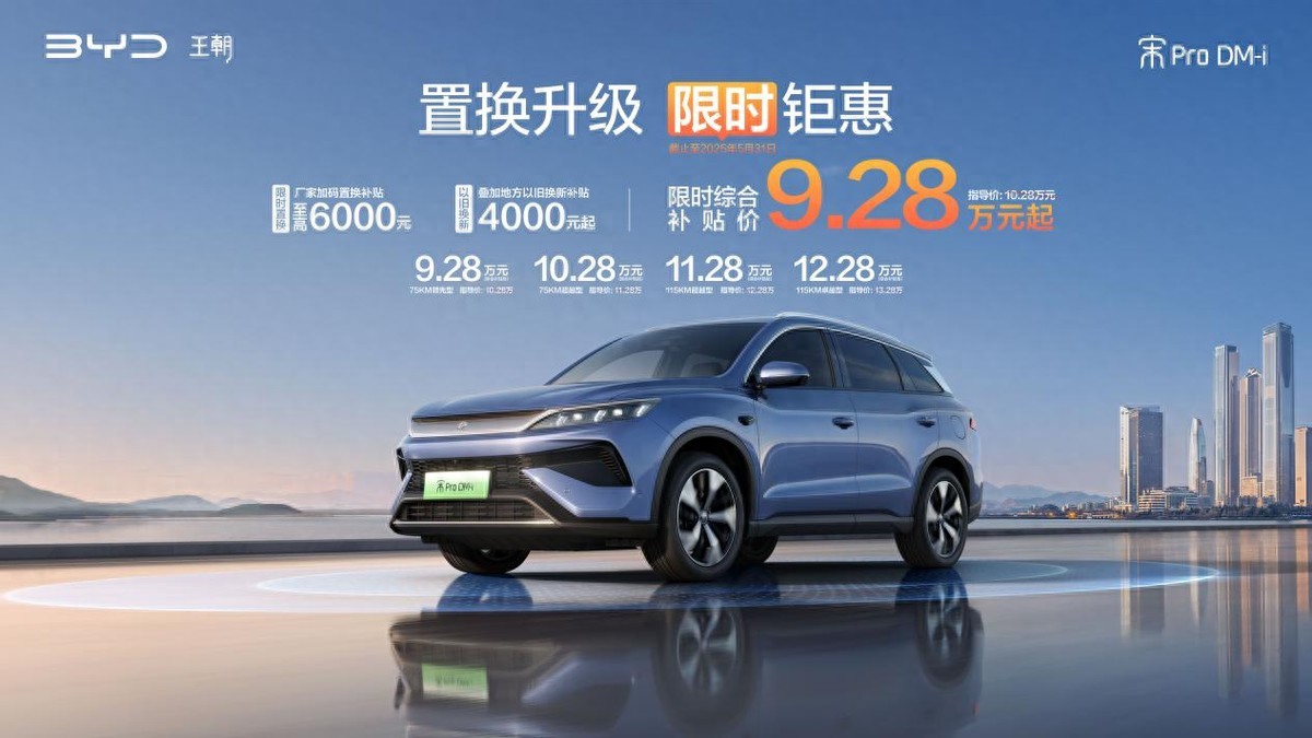 省上加省!A级SUV销冠比亚迪宋Pro DM-i限时秒9.28万起