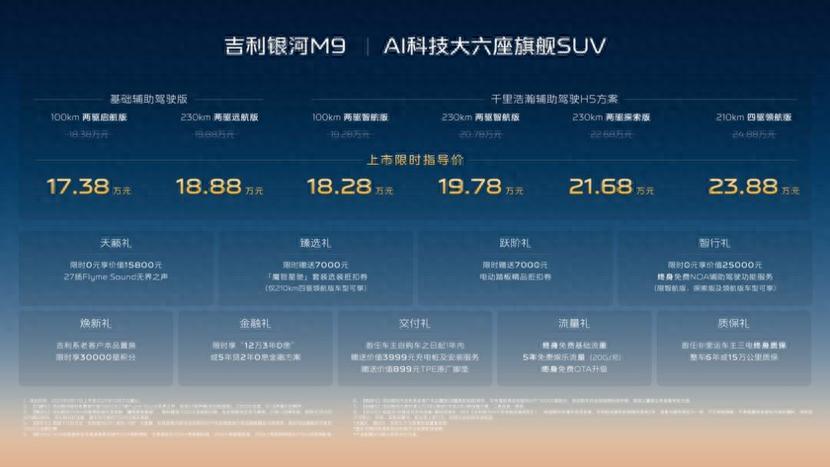指导售价17.39万元起!吉利银河M9正式上市