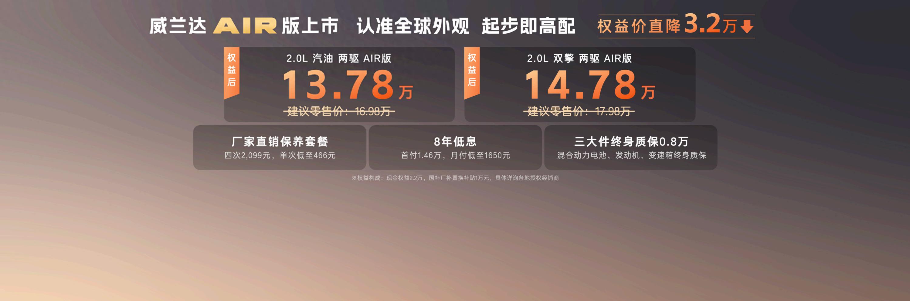 指导售价16.98万元起！广汽丰田全新威兰达 AIR版的正式上市