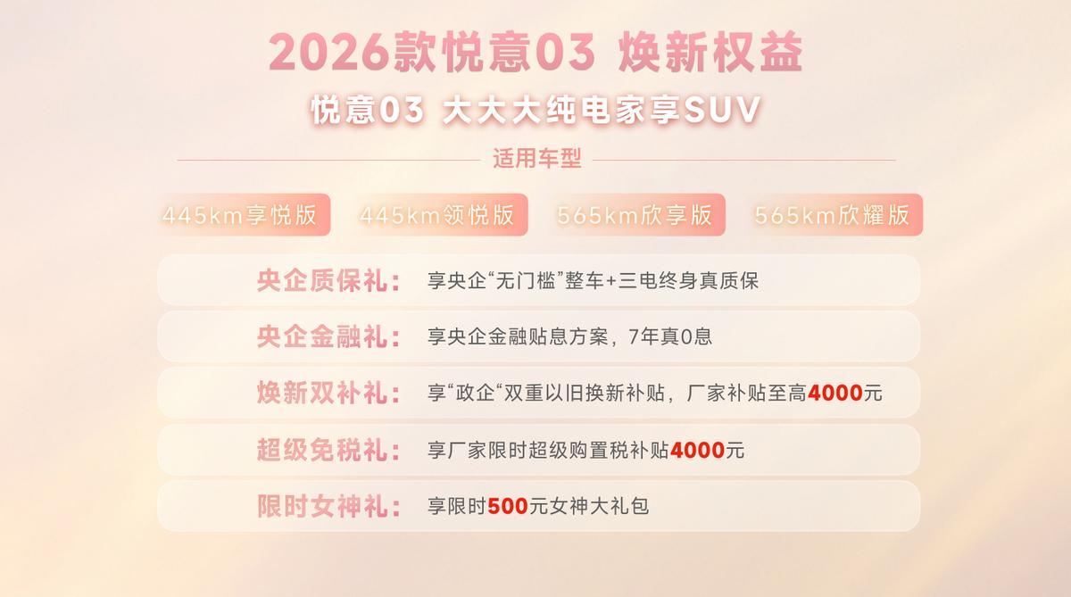 张若昀助阵 2026款悦意03 7.98万元起挚爱上市